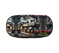 HJLUUFT Steam Locomotive Train print Makeup Cosmetic Bag Stationary Kawaii Pencil Box Pouch Gadget Organizer Bag with Zipper, Black, One Size, Cute