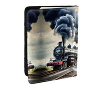 HJLUUFT Steam Train Clouds Print Leather Passport Wallet for Men Women, Passport Holder Case Travel Passport Cover for Family