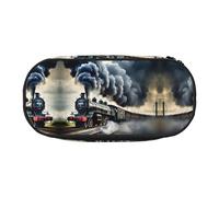 HJLUUFT Steam Train Clouds print Makeup Cosmetic Bag Stationary Kawaii Pencil Box Pouch Gadget Organizer Bag with Zipper