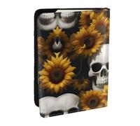 HJLUUFT Sunflower Halloween Skull Print Leather Passport Cover for Men Women, Travel Wallet Passport Holder Case for Family
