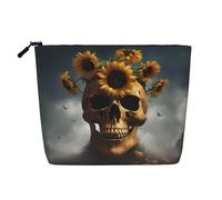 HJLUUFT Sunflower Halloween Skull print Makeup Bag Travel Toiletry Bag,Make Up Bags for Women Makeup Organizer Toiletries Accessories, Black, One Size