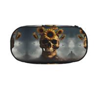 HJLUUFT Sunflower Halloween Skull print Pencil Bag Pouch Case,Pen Bags Pencil Pouch Organizer for Office College School Daily Use