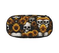 HJLUUFT Sunflower Halloween Skull print Pencil Bag Pouch Case,Pen Bags Pencil Pouch Organizer for Office College School Daily Use, Black, One Size, Cute