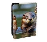 HJLUUFT Three Brown Otters Print Leather Passport Wallet for Men Women, Passport Holder Case Travel Passport Cover for Family