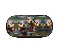HJLUUFT Three Brown Otters print Makeup Cosmetic Bag Stationary Kawaii Pencil Box Pouch Gadget Organizer Bag with Zipper