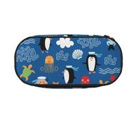 HJLUUFT Tortoise Penguin Print Pencil Case for Office College School Daily Use, Black, One Size, Cute