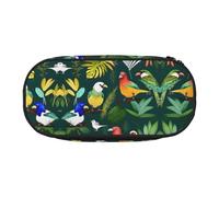 HJLUUFT Tropical Birds and Plant Leaf print Makeup Cosmetic Bag Stationary Kawaii Pencil Box Pouch Gadget Organizer Bag with Zipper, Black, One Size, Cute