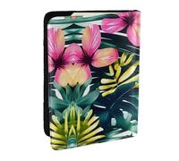 HJLUUFT Tropical Summer Hawaiian Flower Palm Leaves Print Leather Passport Wallet for Men Women, Passport Holder Case Travel Passport Cover for Family