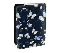 HJLUUFT White Blooms with Blue Butterflies Print Leather Passport Cover for Men Women, Travel Wallet Passport Holder Case for Family