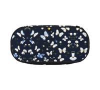 HJLUUFT White Blooms with Blue Butterflies print Makeup Cosmetic Bag Stationary Kawaii Pencil Box Pouch Gadget Organizer Bag with Zipper