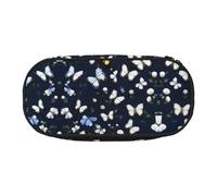 HJLUUFT White Blooms with Blue Butterflies print Pencil Bag Pouch Case,Pen Bags Pencil Pouch Organizer for Office College School Daily Use, Black, One Size, Cute