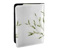 HJLUUFT White Natural Plant Green Twig Print Leather Passport Case, Passport Cover with Credit Card Holder for Women Men Family ID Travel