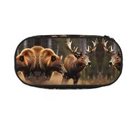 HJLUUFT Wildlife Hunting Deer Bear Elk print Makeup Cosmetic Bag Stationary Kawaii Pencil Box Pouch Gadget Organizer Bag with Zipper