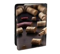 HJLUUFT Wine Bottle Cork Print Leather Passport Wallet for Men Women, Passport Holder Case Travel Passport Cover for Family