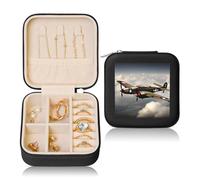 HJLUUFT World War 2 Airplane Travel Jewelry Box - Premium PVC Leather Travel Jewelry Case Organizer and Engagement Ring Box