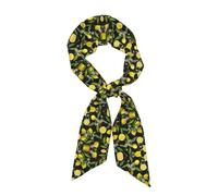 HJLUUFT Yellow Lemon print Head Scarf Hair Neck Scarves For Women Purse Bag Handbags Silky Long Thin Satin Headscarf, Black, One Size