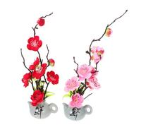 HJMMHX 2pcs Artificial Plum Blossom Ornaments Sushi Dish Decor Chinese Style Restaurant Table Centerpiece Fake Plant Spring Festival Decoration