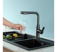 HJMMHX 3 way kitchen tap with pull out sprayer, kitchen sink tap brass 360° swivel tap 3 in 1 single hole 3 way kitchen mixer tap-grey