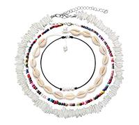 HJMMHX 4 Pcs/Set Rice Beads Broken Shell Necklace Set Personalized Fashion Choker Charming Women Irregular Seashell Jewelry