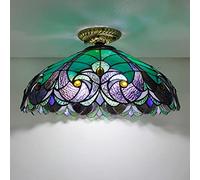 HJMMHX 40.6 cm Tiffany Style Semi Flush Mount Ceiling Light Victorian Metal Base Stained Glass Chandelier for Bedroom Kitchen Dining Room Living Room Hallway 1 Bulb