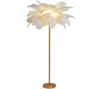 HJMMHX Dimmable Feather Floor Lamp 160cm Tall Gold Body Elegant Nightstand & Reading Light G4 LED Perfect for Living Room & Bedroom White Large Design
