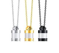 HJMMHX Glass Locket Necklace - Openable Pendant with Mirror, 60cm Stainless Steel Chain, Steel/Gold/Black Geometric