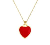 HJMMHX Gold Plated Heart Pendant Necklace for Women, Red Love Symbol O-Link Chain