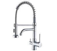 HJMMHX Kitchen Faucet With Drinking Water Faucet, 360° Rotation 2 Modes Spray Pull Out Kitchen Sink Faucet, Brass Dual Handle Cold And Hot Water Kitchen Mixer Tap,Bl,Chrome
