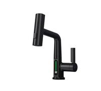 HJMMHX LED Digital Display Kitchen Faucet Pull-Out Waterfall Mixer Tap with Hot & Cold Stream Spray Black Basin Faucet for Bathroom - Modern & Stylish Design