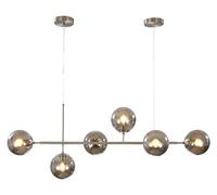 HJMMHX Mid-Century 6-Light Sputnik Chlier nt Lamp with Adjustable s Globes for Kitchen Island Dining Room Living Room - Modern Silver & Smoke Grey Lighting Fixture