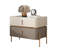 HJMMHX Mid Century Modern Nightstand with Metal Legs 2 Storage Drawers Contemporary Bedside End Table for Living Room Bedroom Beige + Khaki 45x40x50cm