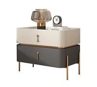 HJMMHX Mid Century Modern Nightstand with Metal Legs 2 Storage Drawers Contemporary Side Table for Living Room/Bedroom Beige + Dark Gray 50x40x50cm (19.6x15.7x19.6in)