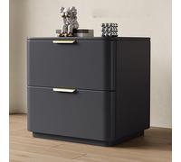 HJMMHX Modern Bedside Nightstand with 2 Drawers Metal Handles & Guides Space-Saving Storage Cabinet Stylish Console Table for Living Room Bedroom & Office (Dark Gray Solid Wood)