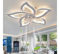 HJMMHX Modern Crystal Ceiling Fan with Remote & Dimmable LED Lights 40W Reversible B for Bedroom Kitchen Living Room - 6 Speed Timer & App Control