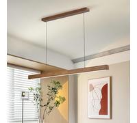 HJMMHX Modern Dimmable LED Linear Pendant Light Adjustable Height Wood Chandelier for Dining Room & Kitchen Remote Control Rustic Peach Wood 120cm Length