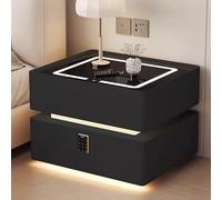 HJMMHX Modern Floating Nightstand with Wireless Charging Stat, LED Lockable Der, Smart Side Table for Bedroom, Living Room, Office - Black, 50cm