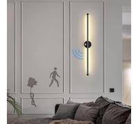 HJMMHX Modern LED Wall Light with Motion Sensor Battery Powered Rechargeable Aluminum Sconce for Living Room Wireless Warm White 100cm Stylish Indoor Lighting (Black)