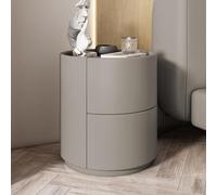 HJMMHX Modern Minimalist Round Solid Wood Nightstand with Double Ders, Mum Gray, Slish Bedroom Sto for Smals, Contemporary Wood Bedside Table