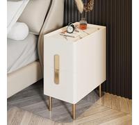 HJMMHX Modern Minimalist Solid Wood Nightstand with Drawers Narrow White Bedside Table for Bedroom Wooden Nightstand for Small Spaces Stylish Storage Solution