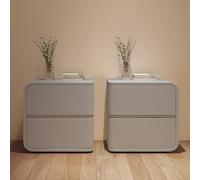 HJMMHX Modern Minimalist Style Bedroom Bedside Table Set of 2 with Double Drawers Three Section Drawer Ra and Leather Texture Design Ideal for Bedrooms and Study Rooms. (Color: Light Grey)
