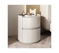 HJMMHX Modern Round Nightstand Solid Wood Storage Cabinet for Bedroom & Living Room Beige Microfiber Leather with 2 Drawers (Size: 40x50cm) - Stylish & Functional