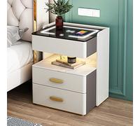 HJMMHX Modern White Nightstand with Wireless Charging and Smart LED Lighting Large Storage Space for Bedroom