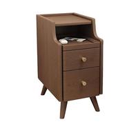 HJMMHX Narrow Nightstand with 2 Drawers Slim Solid Walnut Wood Bedside Table Modern Minimalist Design Perfect for Small Spaces 25cm Height Mid-Century Style