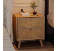 HJMMHX Rattan Nightstand with Ders, Rubberwood Sto Cabinet, Collis-Resistant Eds, Spacious Bedroom nizer, 48cm Bedside Table for Modern Decor