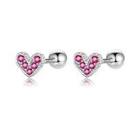 HJMMHX Real 925 Sterling Silver Heart Screw Stud Earrings For Women Mini Minimalist Jewelry