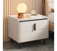 HJMMHX ry Solid Wood Modern Nightstand, Minimalist Small Bedside Table with Stone Ed, Lightweight Leather Accent for Tight Spaces, Creative Home Decor Solut