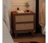 HJMMHX Slish Rattan Nightstand with Collis-Proof Corners, Spacious Rubberwood Sto Cabinet for Bedroom, Walnut h, 35cm - Modern Home Fur