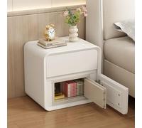 HJMMHX Smart Leather Nightstand with Safe, Solid Wood Bedside Table with Der, Side Table with Sto, No Assembly Required, for Bedroom (White, 40cm/15.7in)
