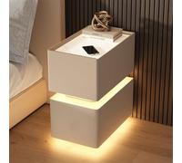 HJMMHX Smart Nightstand Space-Saving Modern Bedside Table with Light Sensor Minimalist Narrow End Table for Bedroom (Khaki 9.8x15.7x18.9)