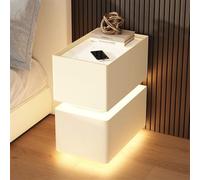 HJMMHX Smart Space-Saving Nightstand with Light Sensor Modern Minimalist Small Bedside Table for Bedroom Narrow Design (Beige 9.8x15.7x18.9)